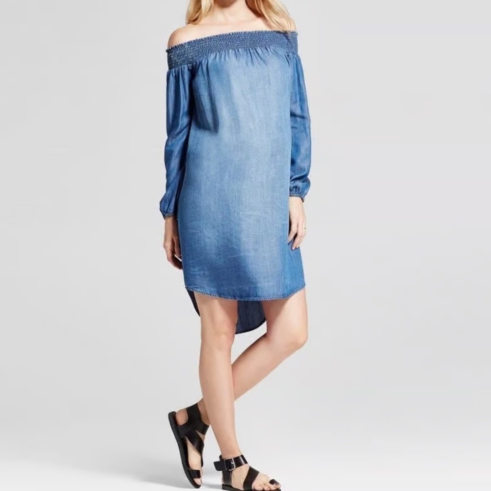 Isabel Maternity Soft Lightweight Chambray Pregnancy Dress On/Off Shoulder XL